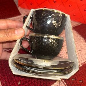 Elegant Black Hexagon Pattern Mugs Set